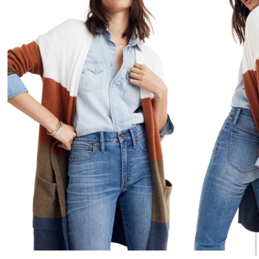 Madewell Kent Color-block Open Front Cardigan XXS